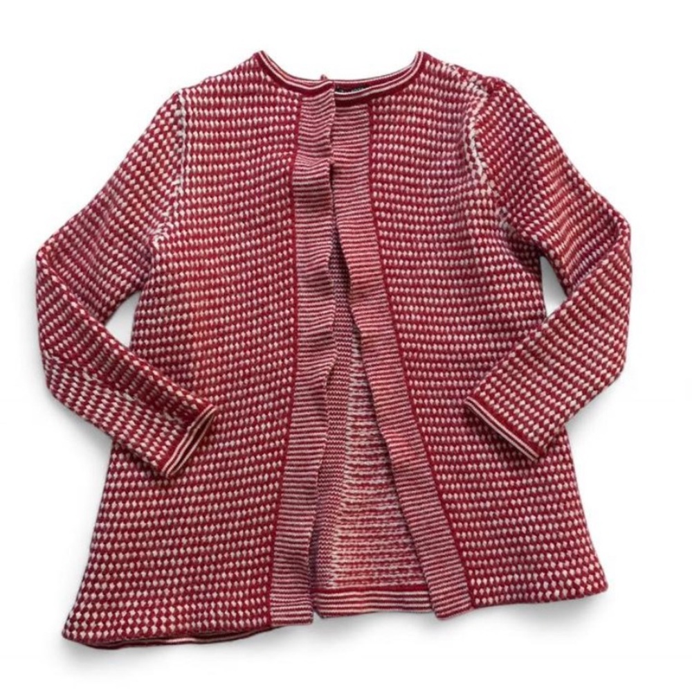 🌟 Talbots XLP Red & White Merino Wool Duster Cardigan 🌟